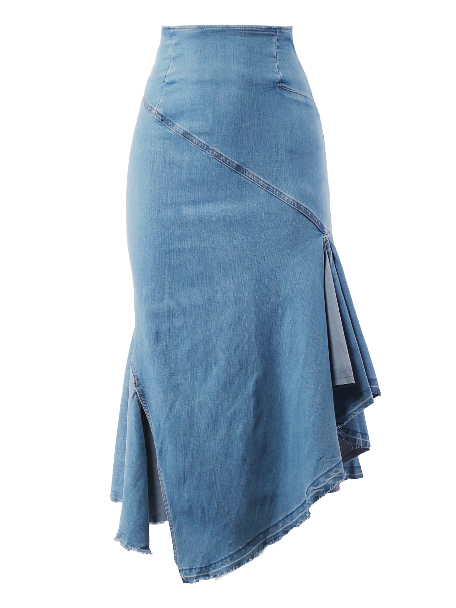 A2Y Women's Casual Rayon High Waist Back Zipper Denim Jean Long Skirts ...