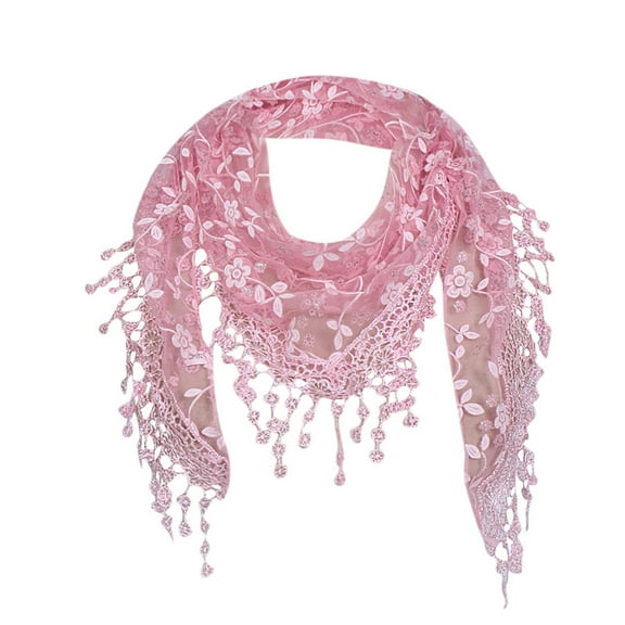 Ediodpoh Women Lace Sheer Floral Scarf Shawl Wrap Tassel Scarf Delicate and Elegant For Pink