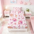 thumbnail image 4 of Manfei Cartoon Pink White Seashell Starfish Bow Heart Twin Sheet Sets for Kids Girls, Sea Animal Bedding 3 Pieces, 1 Flat Sheet, 1 Fitted Sheet and 1 Pillowcase, 4 of 6