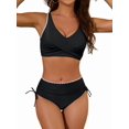 thumbnail image 3 of Conjuntos de Bikini para Mujer, Traje de Baño de Dos Piezas con Escote en V y Cintura Alta, con Costuras de Concha. Negro S, 3 of 7