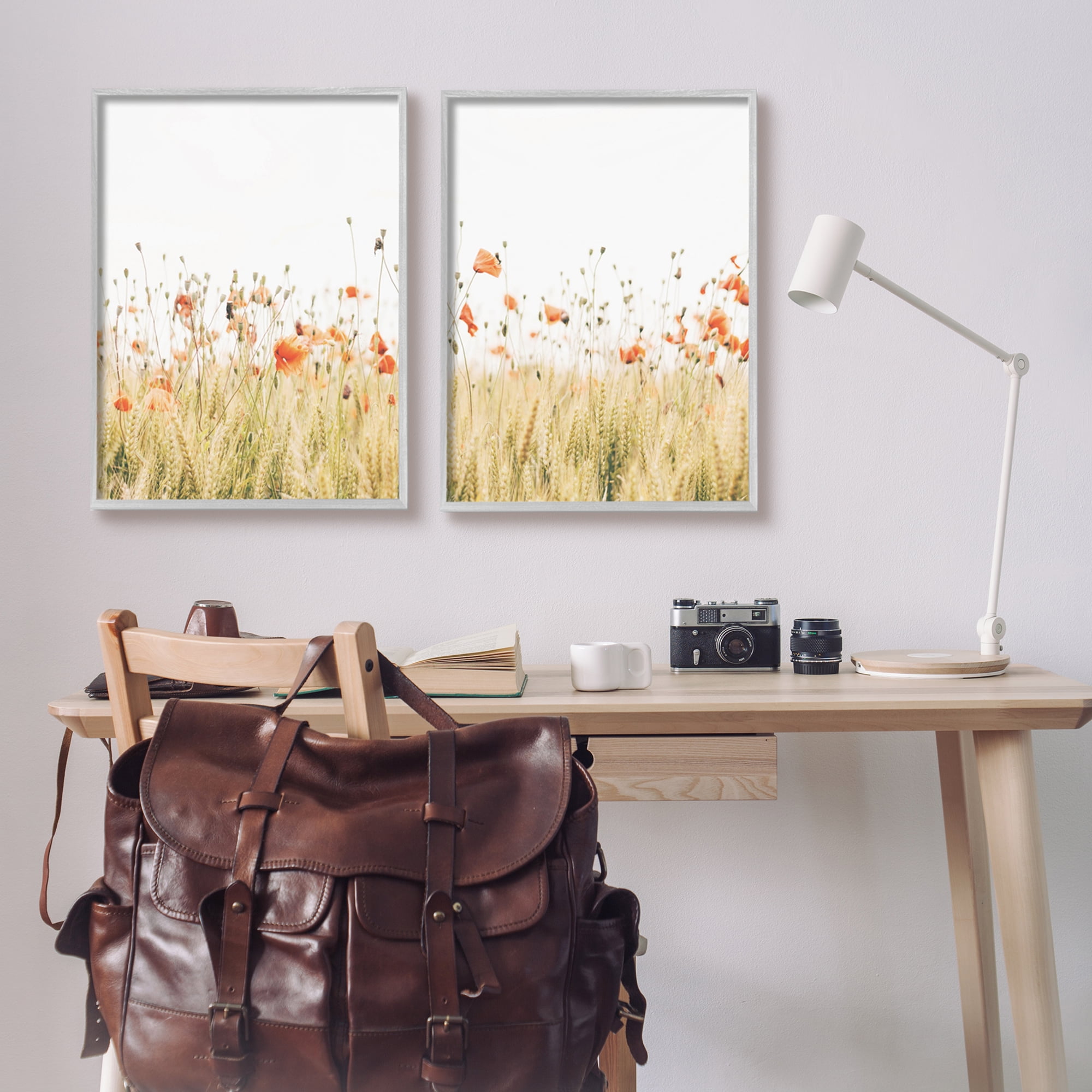 Stupell Industries Rural Poppy Field Landscape Photography Gray Framed Art Print Wall Art, 24 x 30