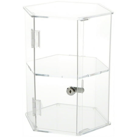 Plymor Clear Acrylic Hexagonal Locking Display Case, 1 Shelf, 12" H x 9.5" W x 8.25" D