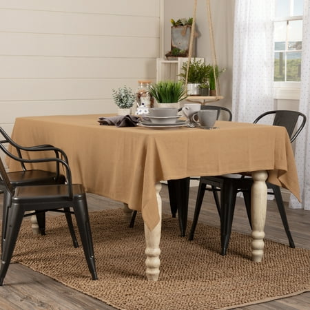 Natural Tan Farmhouse Thanksgiving Tabletop Kitchen Burlap Merlot Cotton Cotton Burlap Solid Color Rectangle 60x80 Table Cloth