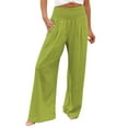 thumbnail image 2 of Fulijie High Waist Wide Leg Palazzo Lounge Pants for Women Smocked Elastic Waist Loose Comfy Casual Pajama Pants Pockets, Solid Color Lounge Pants Women, Size 3XL-5XL, Big & Tall, 2 of 6