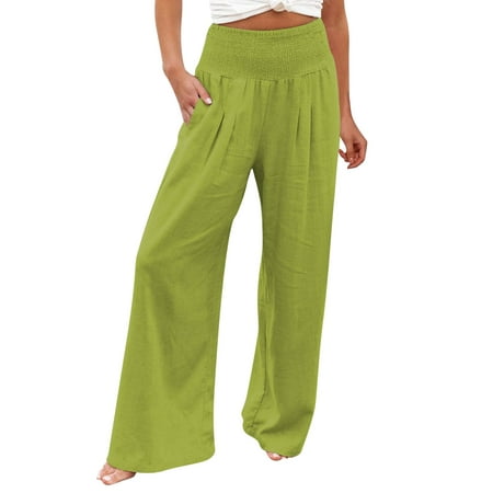 

ZTTD High Waist Wide Leg Palazzo Lounge Pants for Women Smocked Elastic Waist Loose Comfy Casual Pajama Pants Pockets
