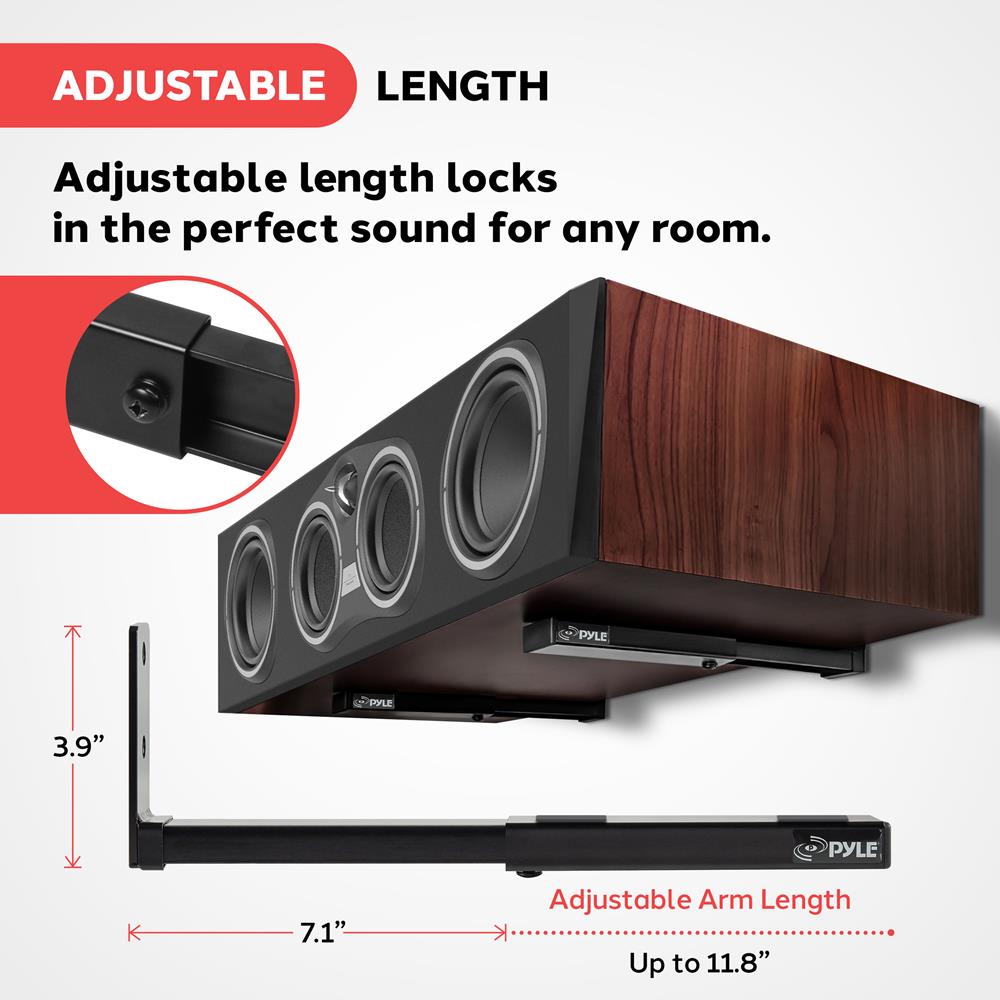 Pyle Speaker Wall Mount, Pair of Speaker Stands, Large or Small Speakers, 110 Lbs. Capacity, Black