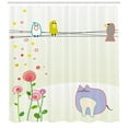 thumbnail image 3 of Ambesonne Cartoon Shower Curtain, Bird Cat Flowers, 69"Wx84"L, Multicolor, 3 of 3