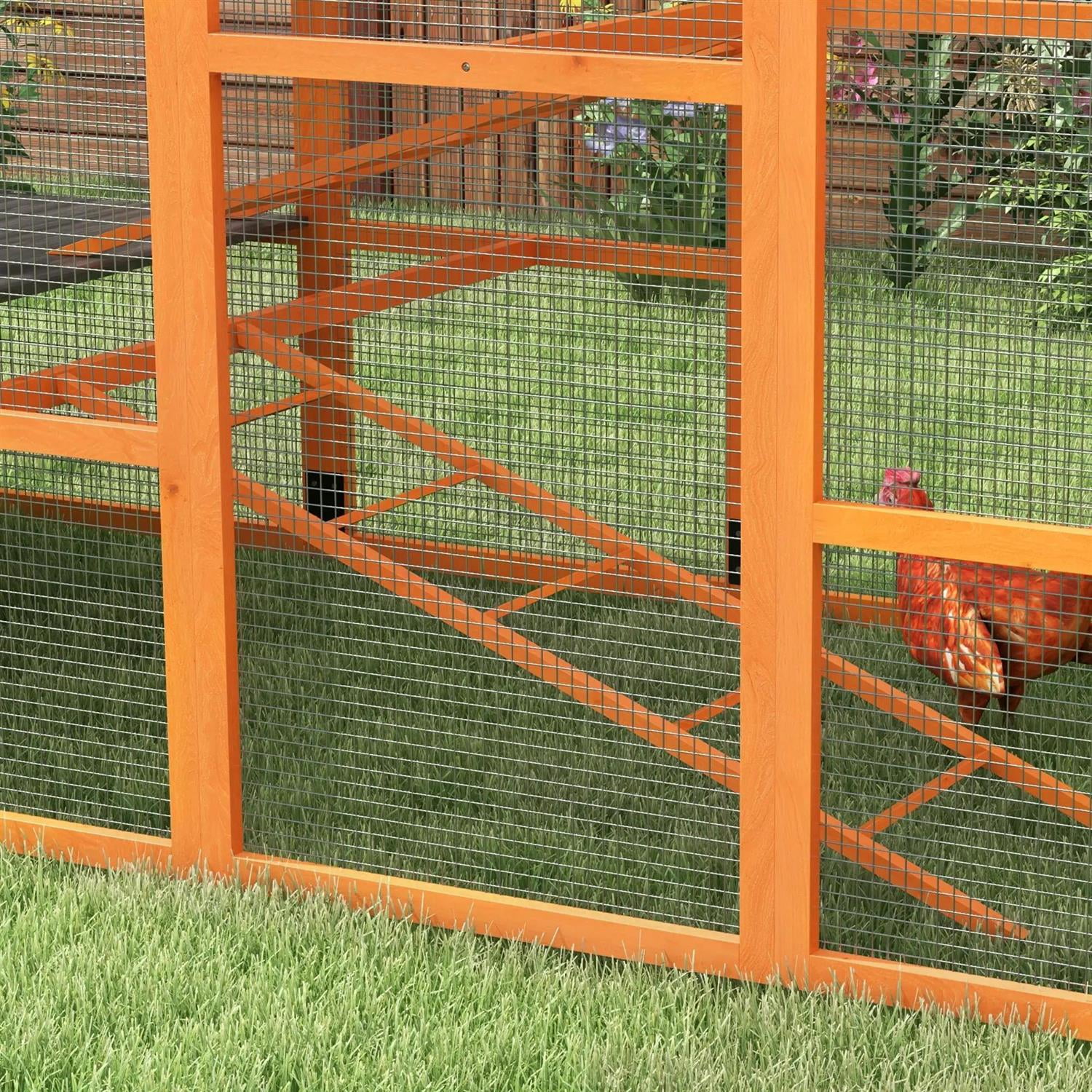 Pefilos 141" Large Chicken Coop Rabbit Hutch, Outdoor Wooden Poultry Cage Hen House Add-On with Storage, Perches for Garden Backyard, Orange