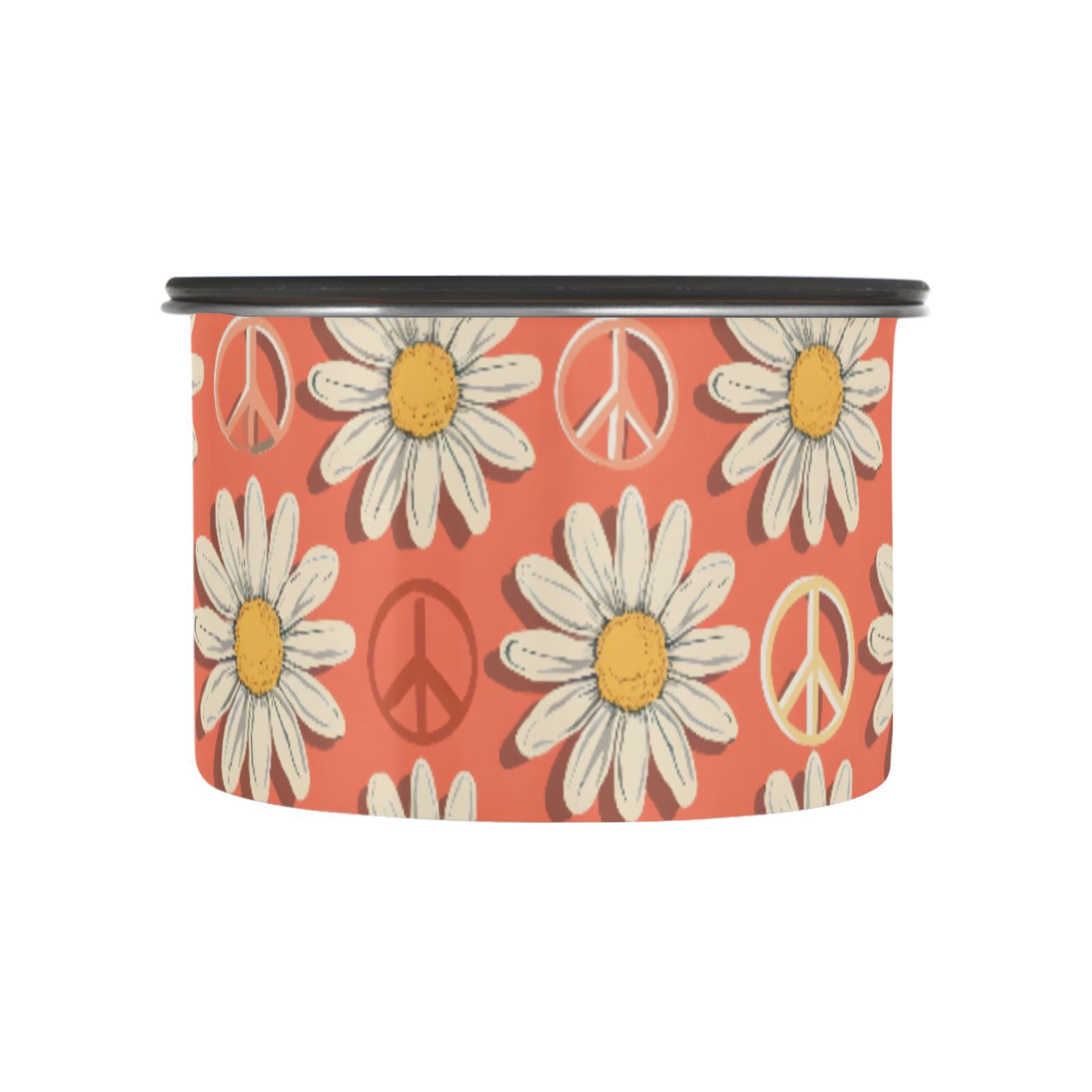 Daisy Flower Peace Symbol Airtight Coffee Bean Canister 30oz Food Storage Containers with Lids For Gournd, Tea, Sugar, Flour, Rice, Cereal, Candy Cookie Jar