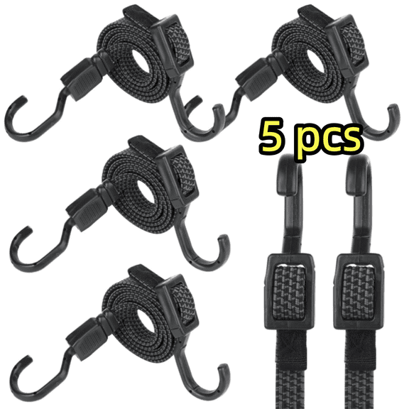 5-Pack Heavy-Duty Elastic Bungee Cords - 100cm Flat Webbed Straps with Hooks for Roof Racks & Cargo  ﻿