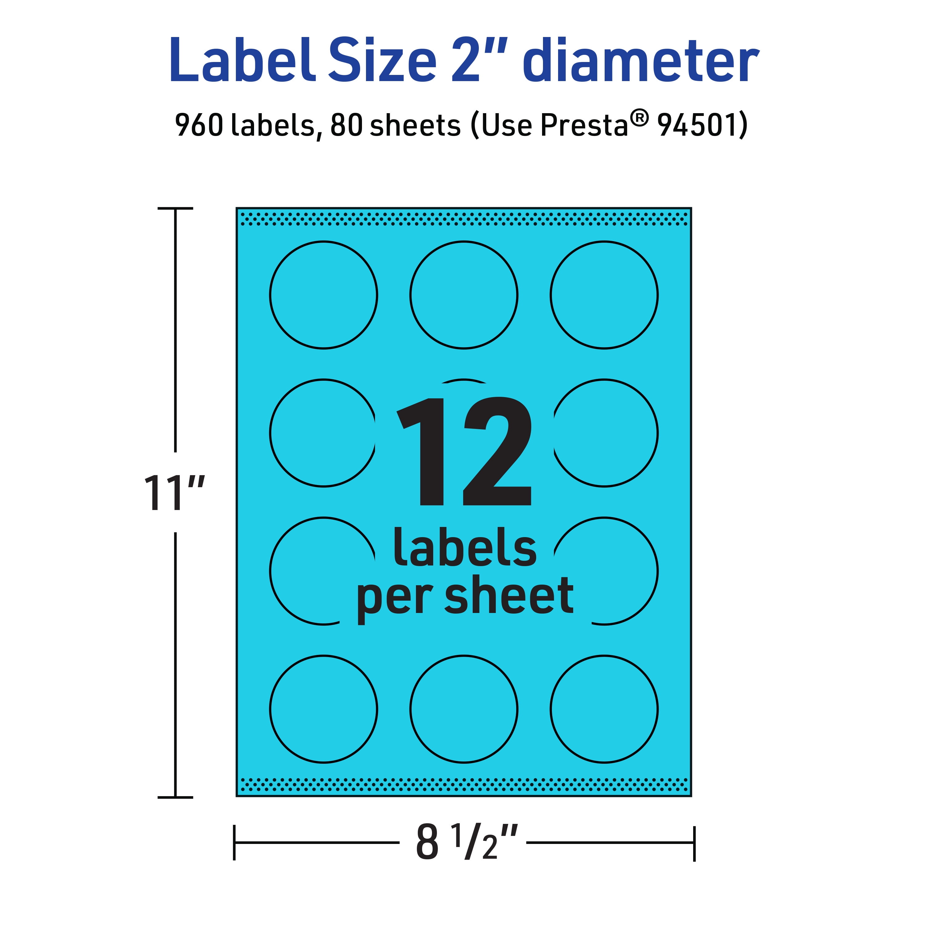 Avery Printable Round Labels, Bright Blue, 2" Diameter, 960ct