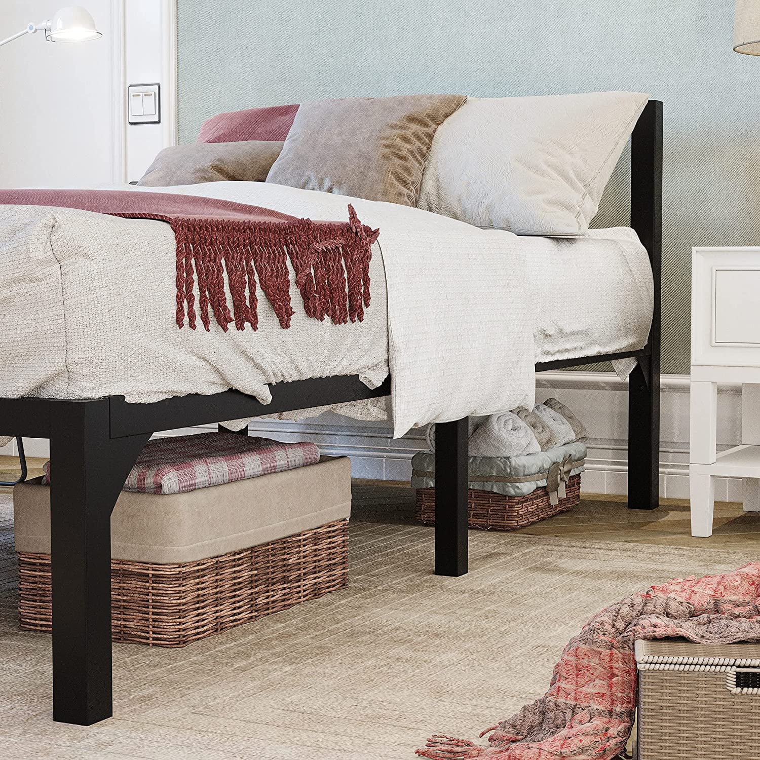 Dextrus King Size Bed Frame with Headboard/14 inch Platform/No Box Spring Needed