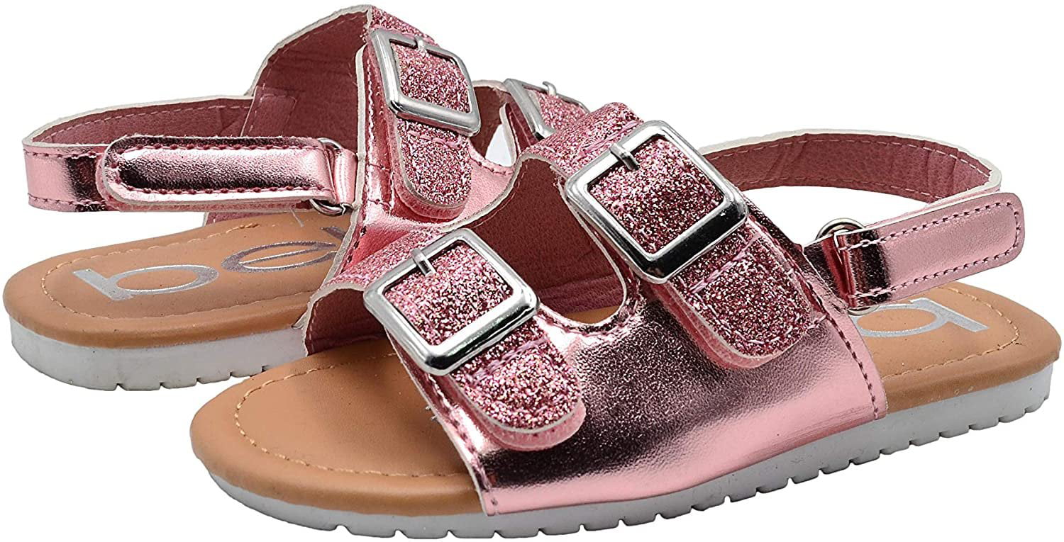 New girl's kids sandals pink sequins buckle closure casual open toe summer 
