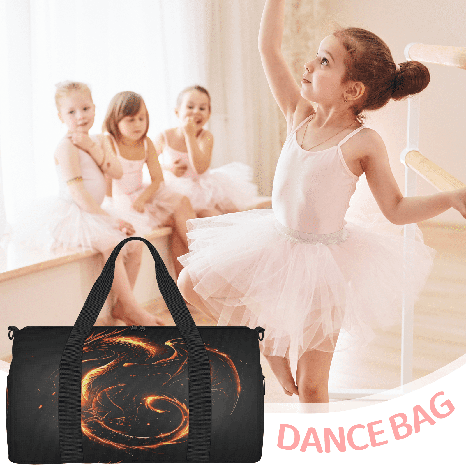 Herdesigns Fire Dragon Gym Bag for Women, Duffle Bag for Travel Sport, Lightweight Waterproof Carry on Weekender Overnight Dance Yoga Workout Bags