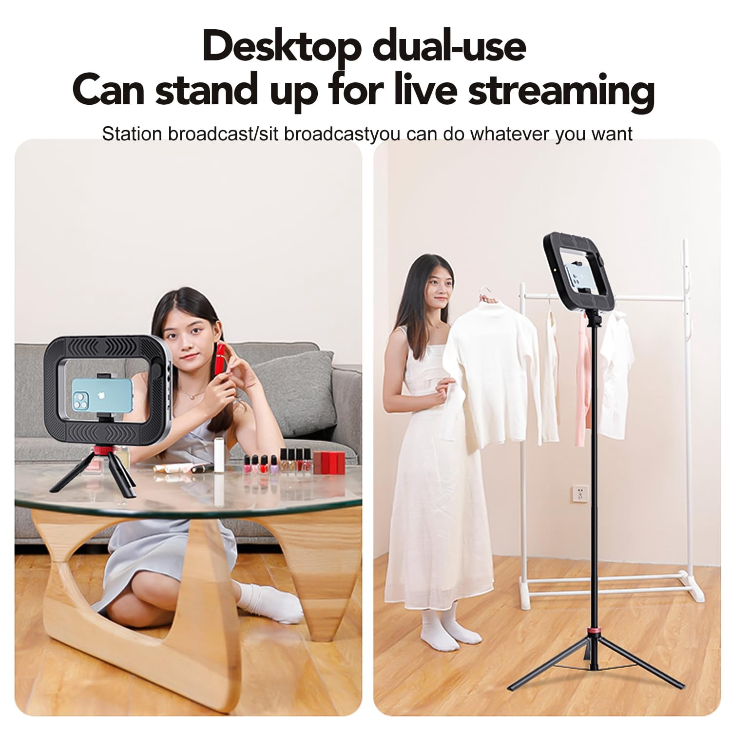 Phone Ring Light With 80" Tall Tripod Stand Built-in 8000mah Handheld Smartphone Photo Selfie Video Rig Lights 2700k-6500k For  Recording Filmmaking Vloging