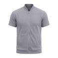 thumbnail image 7 of FAWUUDO Men's Waffle Tops Solid Color Zipper Quick Dry Lightweight Breathable Workout Gym Short Sleeve Gray, 7 of 7