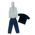 thumbnail image 1 of Conjunto de 3 piezas de sudadera con capucha y pantalones sin mangas, escala 1/6, disfraz realista de moda, muñeca hecha a mano sudadera con capucha blanca, 1 of 8