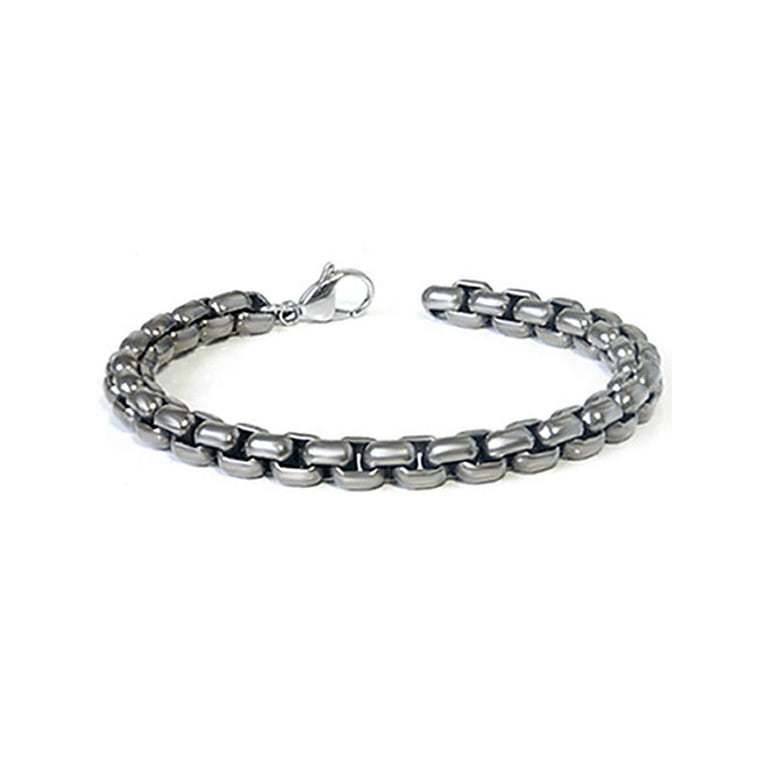 Titanium Kay Solid Titanium 7MM Box Matte Finish Chrome Color Gray Color Men s Link Bracelet 9
