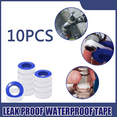 thumbnail image 5 of Foqnuq 10 Pack PTFE Plumber's Tape, Leak-Proof Thread Seal Tape for Home & Office, White, Waterproof Sealing, 1.7x5cm, 10m per Roll, 5 of 9