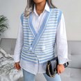 thumbnail image 2 of Fesfesfes Women Sweaters Casual Loose Stripe Splicing Sweater V-neck Sweater Vest or, 2 of 5