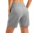 thumbnail image 4 of Women's Yoga Shorts Womens Wide Leg Yoga Shorts High Waisted Shorts Summer Gym Athletic Workout Long Shorts With Pockets,Gray Women's Yoga Shorts XXL, 4 of 6