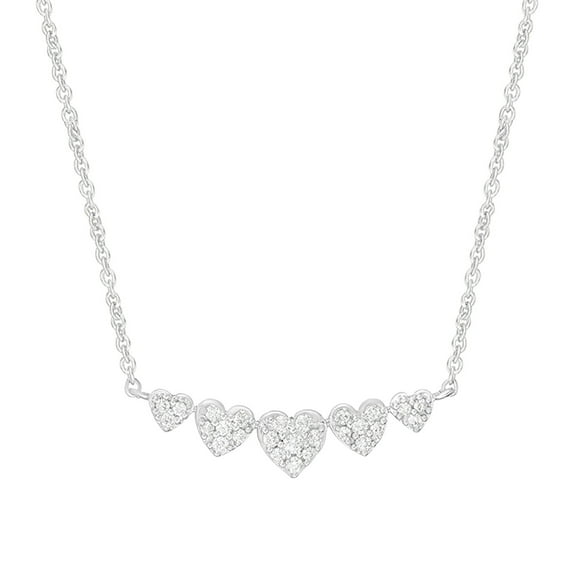 1/4 Carat Round Lab Created Moissanite Diamond Five Heart Bar Pendant Necklace for Women in 18K White Gold Plated Sterling Silver (0.25ct, D Color, VVS1 Clarity) Jewelry Gift for Her