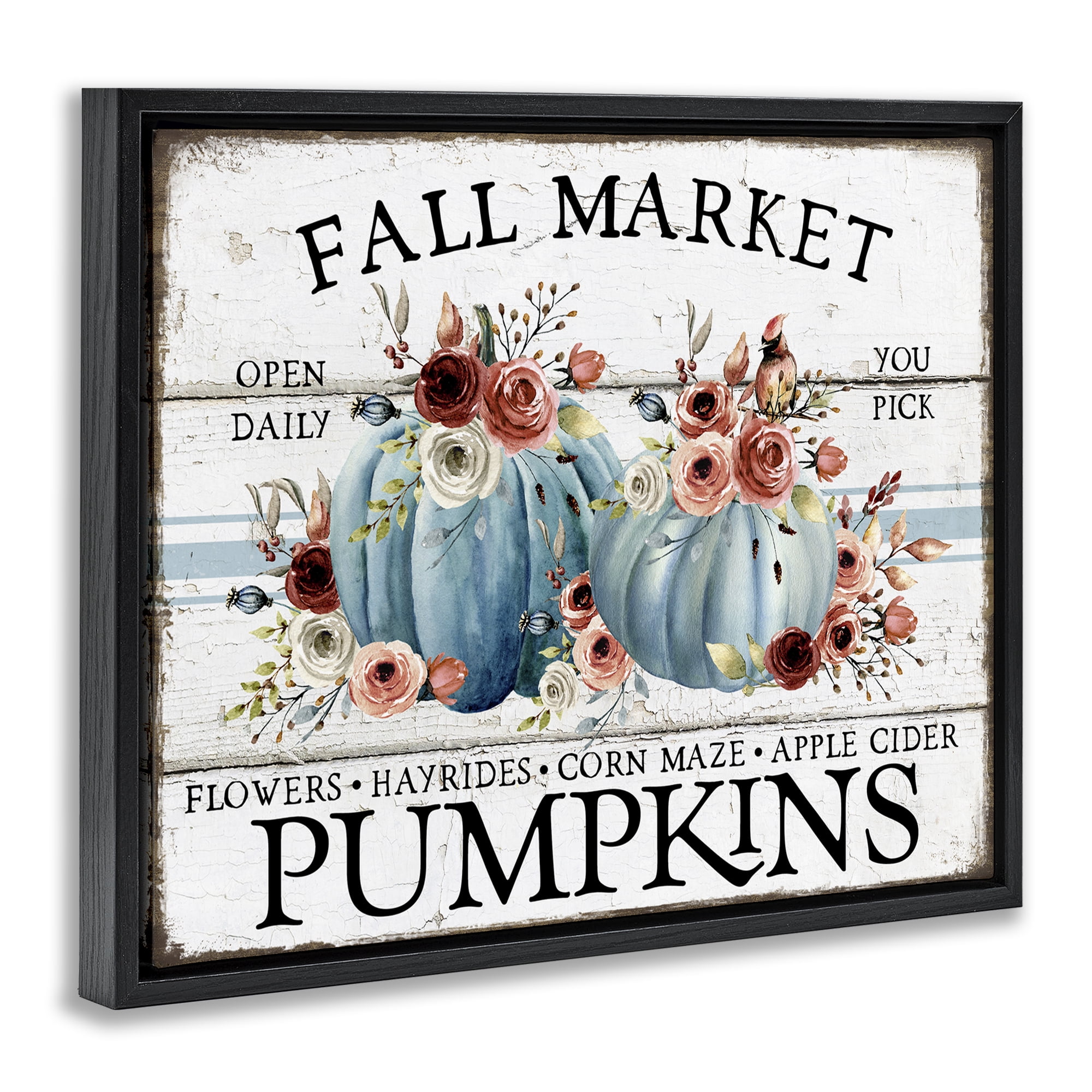 Stupell Industries Fall Market with Roses Holiday Painting Black Floater Framed Canvas Art Prints Wall Art, 31 x 25