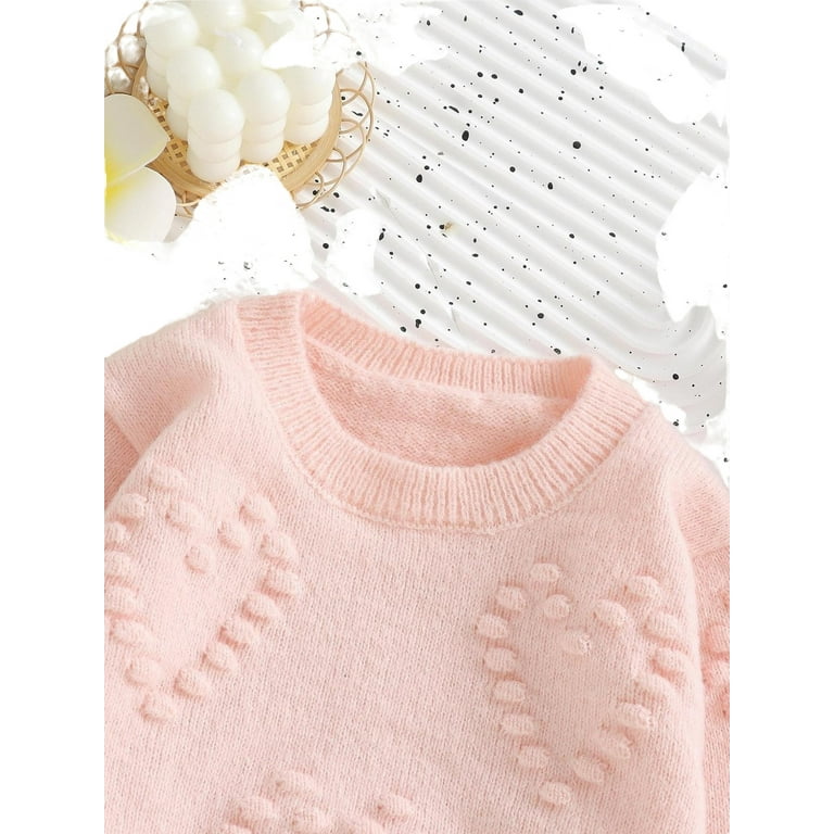 Casual Plain Round Neck Pullovers Long Sleeve Baby Pink Toddler Girls Sweaters Girl s