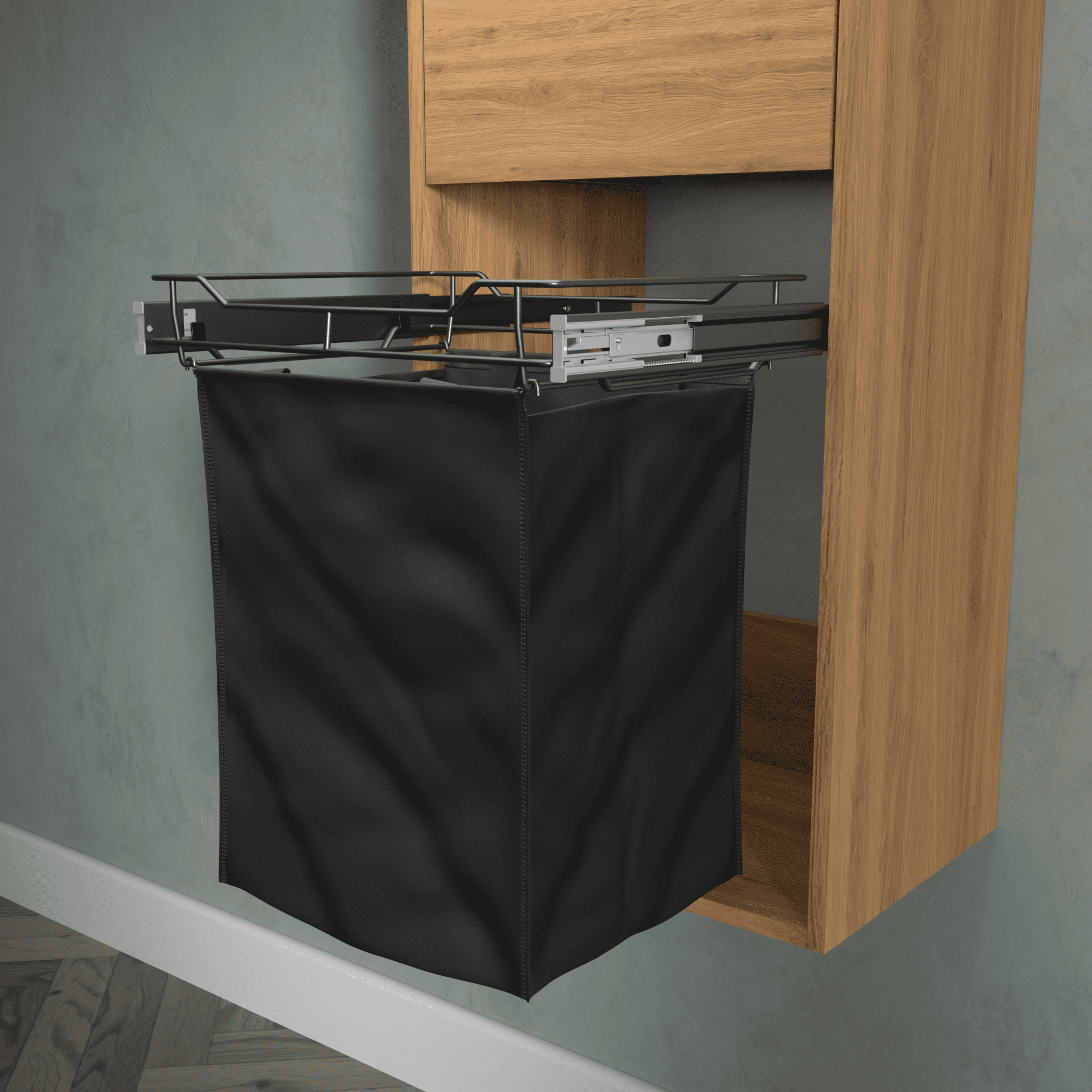 Classic 16.5" Full Extension Pullout Laundry Hamper for Closet in Matte Black with Removable Bag on Full-Extension Pullout Sliders