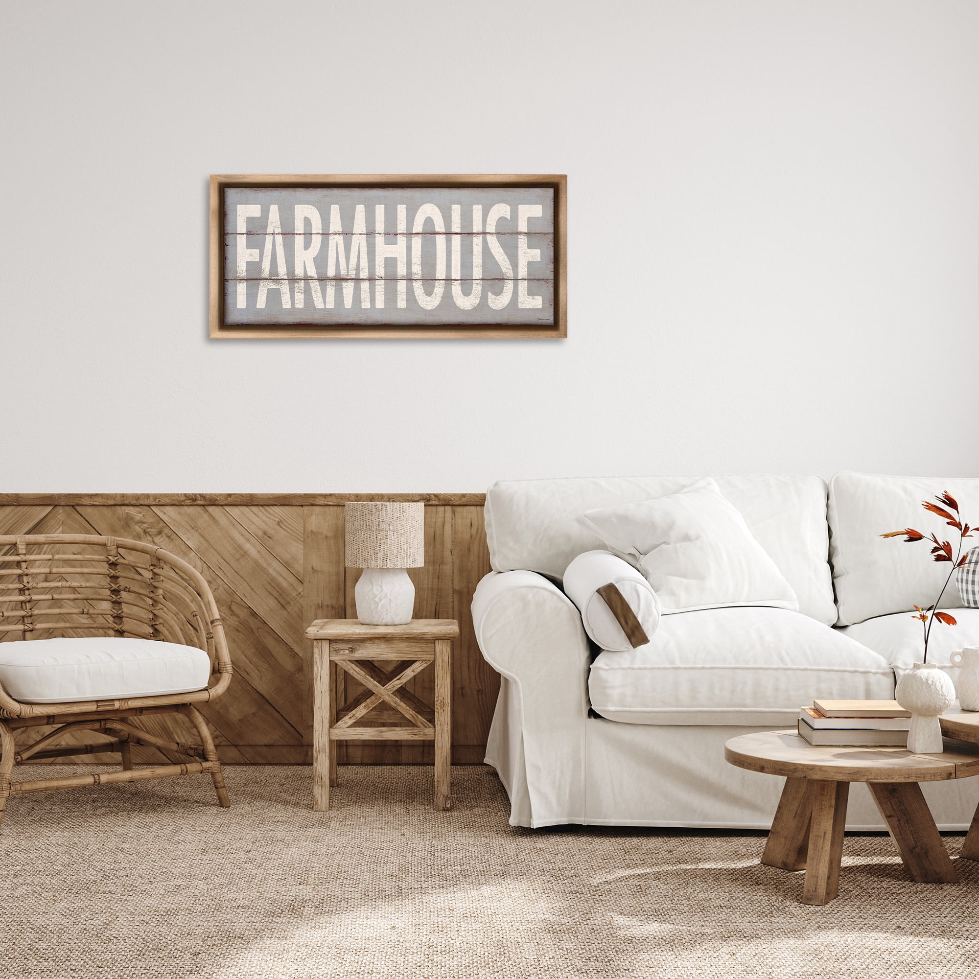 Stupell Industries Farmhouse Rustic Planked Design Typography Painting Brown Floater Framed Canvas Art Print Wall Art, 31 x 14