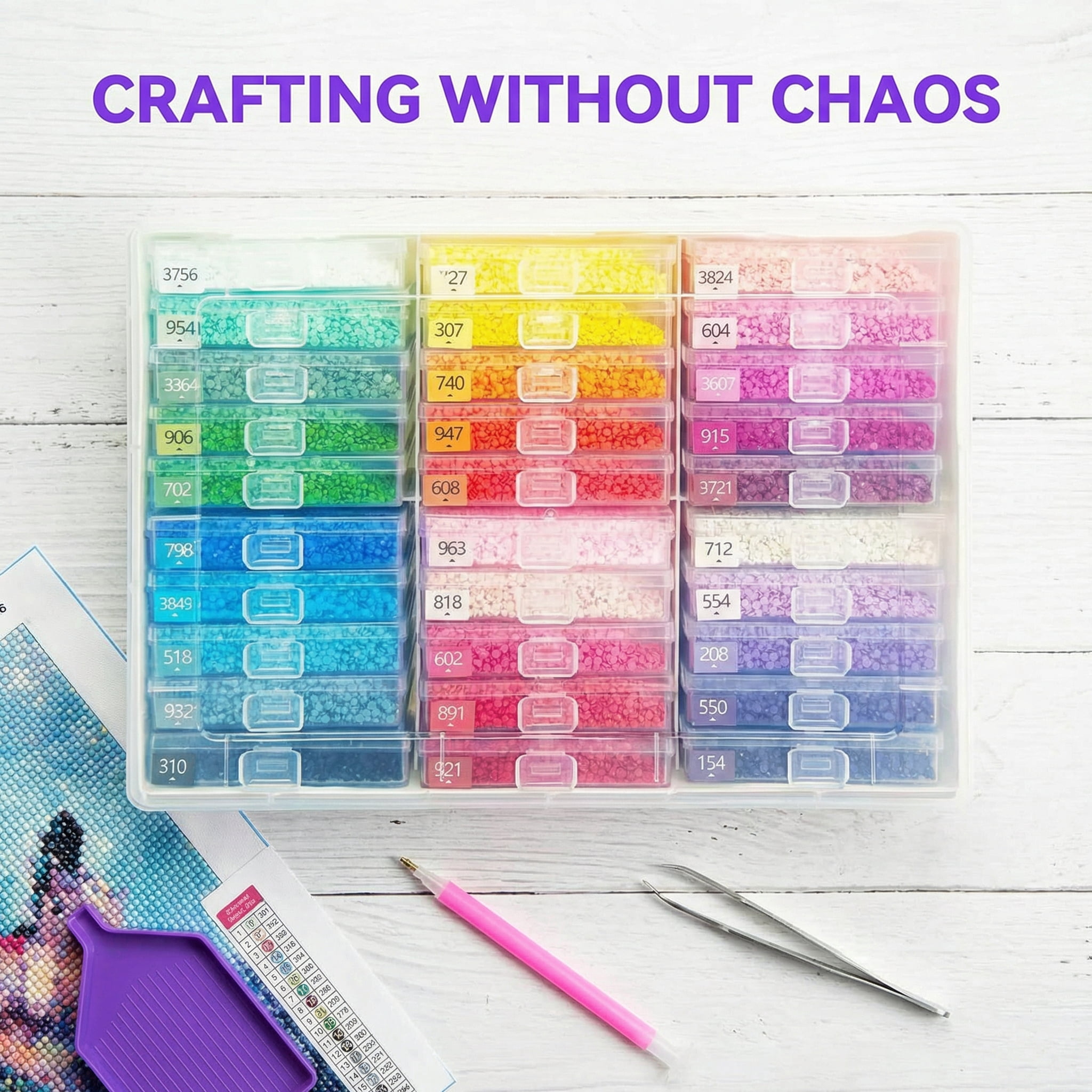 30 Pcs Diamond Art Storage Trays with Lids Diamond Painting Storage Box with Full-Color Labels Diamond Painting Accessories Diamond Art Beads Organizer Box for Adult Crafts