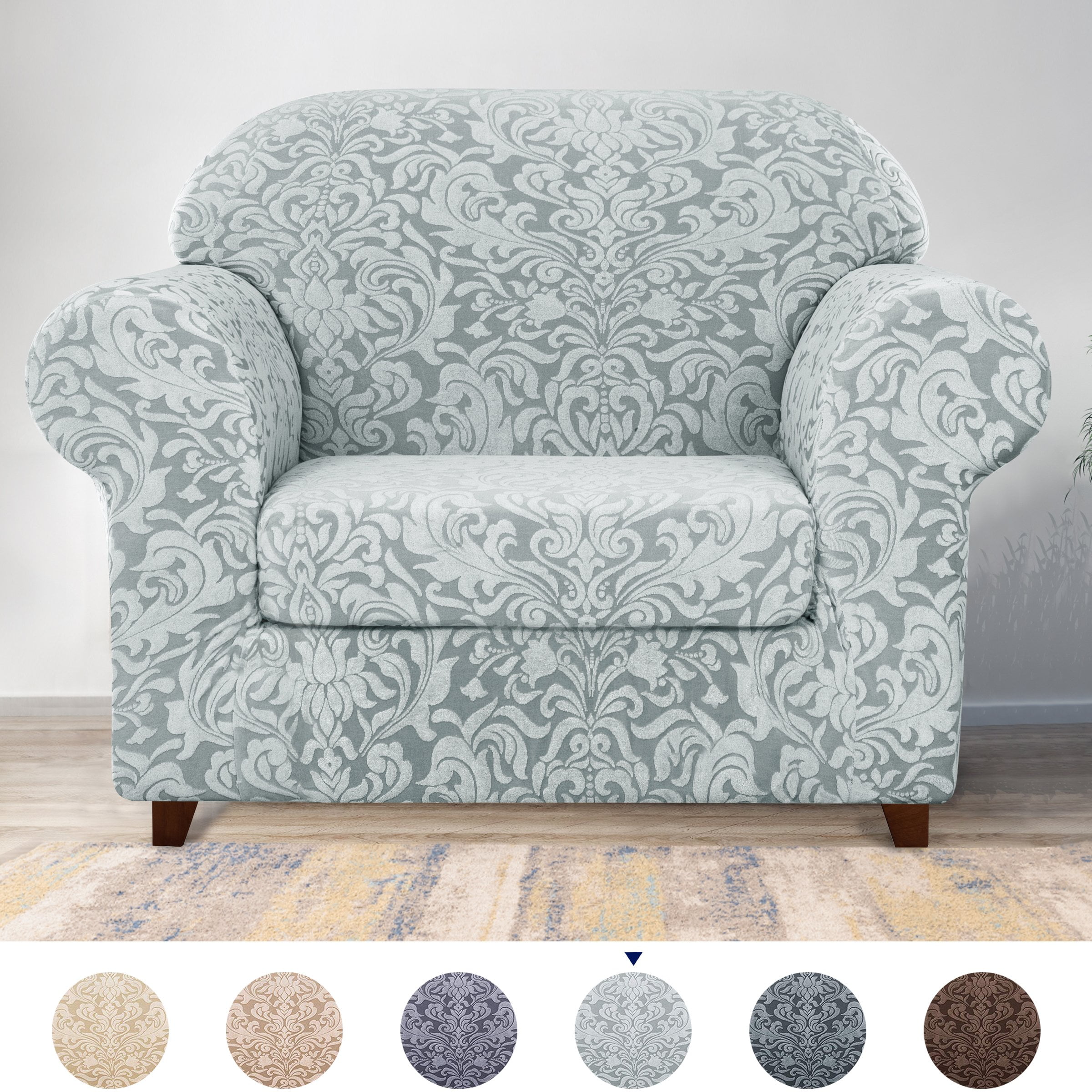 Subrtex 2piece Jacquard Damask Stretch Sofa Cover Armchair Slipcover
