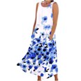 thumbnail image 1 of Birdeem Robes pour Femmes Robe Longue Sans Manches en Coton et Lin à Col Rond Imprimé, 1 of 12