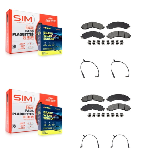 SIM Front Rear Semi-Metallic Disc Brake Pads and Wear Sensors Kit for Car 2023-2024 GMC Chevrolet Sierra 2500 HD Silverado 3500 6.6L KSW-100882