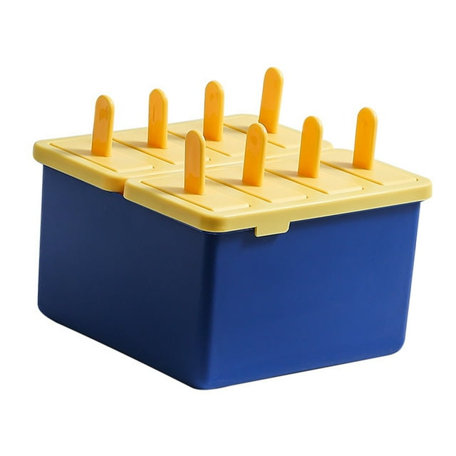 8 Grid Ice Cream Mold with Lid Safe Reliable DIY Easy Thawing Ice Bar Mold for Kitchen Restaurant Yellow Blue