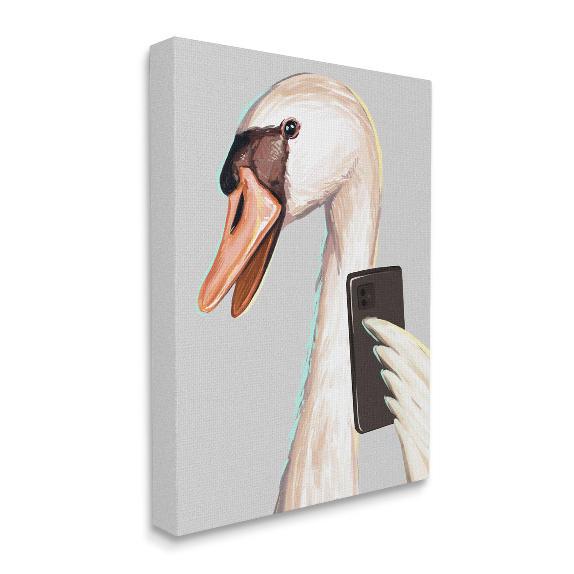 Funny Swan Bird Smiling Selfie Animals & Insects Graphic Art Gallery Wrapped Canvas Print Wall Art