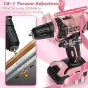 SHALL 20V Cordless Drill Set, Power Drill Cordless, Pink Electric Drill with 34pcs Drill Bit Set