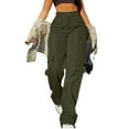 thumbnail image 2 of BRDFRL Cargo Pants for Women High Waisted Casual Pants Work Pants Baggy Stretchy Wide Leg Y2K Streetwear with Pockets Army Green M, 2 of 6