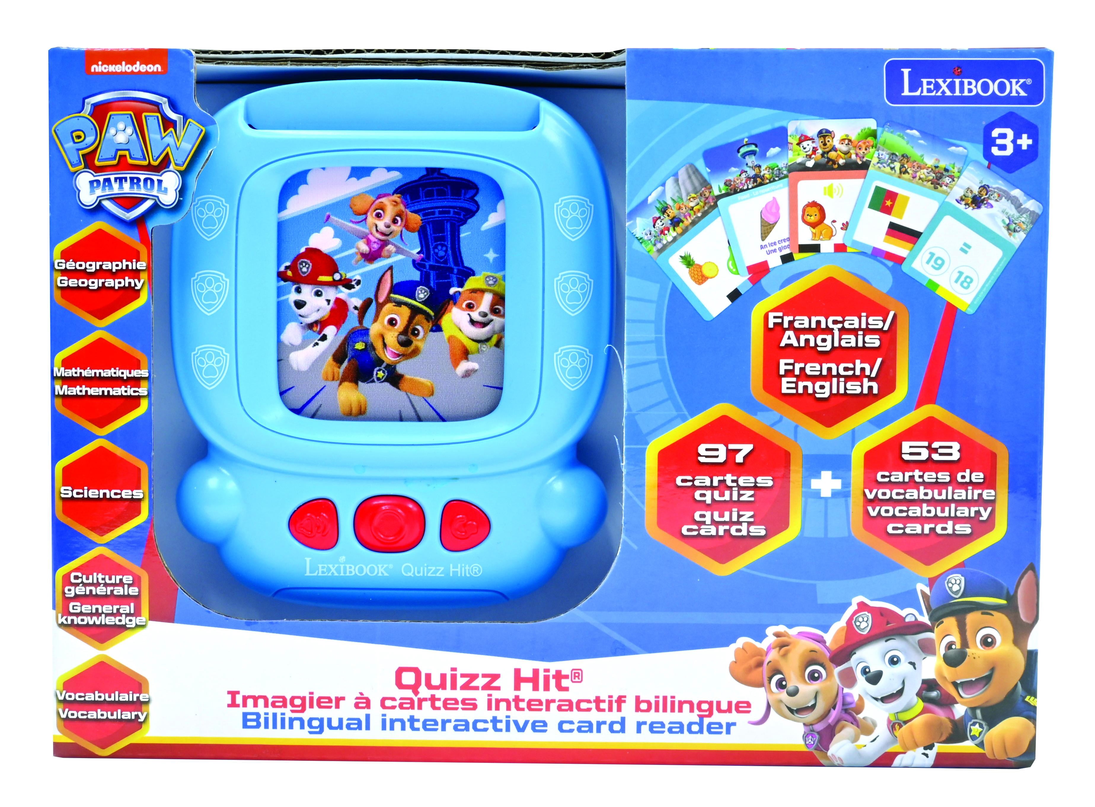 Lexibook Paw Patrol, Bilingual Interactive Card Reader, Audio Toy to Learn English and Spanish, 150 Double-sided Educational Cards, Educational Quiz & Flashcard Machine, Blue/red