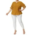 thumbnail image 3 of Agnes Orinda Women's Plus Size Blouses Pin Dots V Neck Ruffle Short Sleeve Spring Summer Boho Tops 4X Yellow, 3 of 7