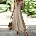 thumbnail image 2 of Tianiyouqing Linen Dressy Dresses for Palazzo Women 2025 Flowy Zipper Back Summer Vacation Sundresses Sleeveless V Neck Casual Wedding Guest Tank Dresses Khaki XL, 2 of 3