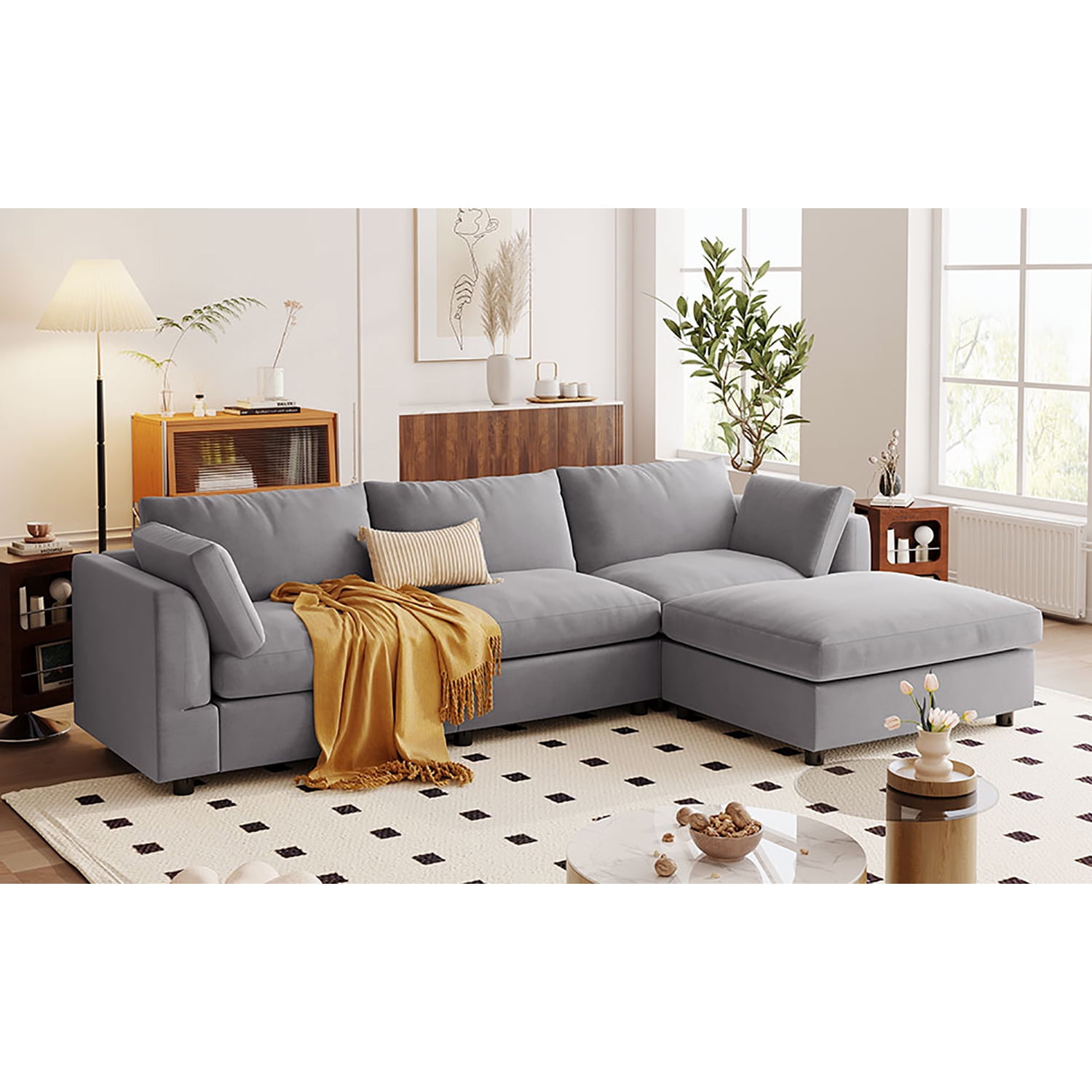 Kadyn Upholstery Convertible Sectional Sofa, L Shaped Couch with Reversible Chaise for Bedroom, Gray