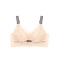 thumbnail image 2 of Women's Plus Size Minimizer Bralette U-Back Smoothing Comfort Summer Heatwave Relief Bra Full Coverage Wireless Lace Thin Padded Bra Beige XXXXL, 2 of 5