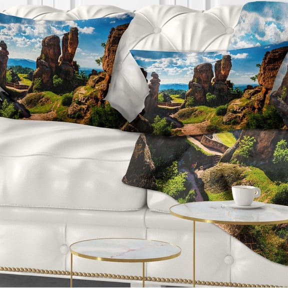 Designart Belogradchik City Fortress and Cliffs - Landscape Printed Throw Pillow - 12x20