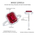 thumbnail image 5 of Rosec Jewels Certified Lab Grown Ruby Engagement Ring with Diamond Halo - Emerald Cut Ruby Ring - AAAA Quality Certified, 925 Sterling Silver, US 4.00, 5 of 8