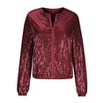 thumbnail image 4 of Gvdentm Women's Blazers & Suit Jackets Shiny Sparkle Sequins Long Sleeve Zip Blazer Party Bomber Jacket Red,L, 4 of 6
