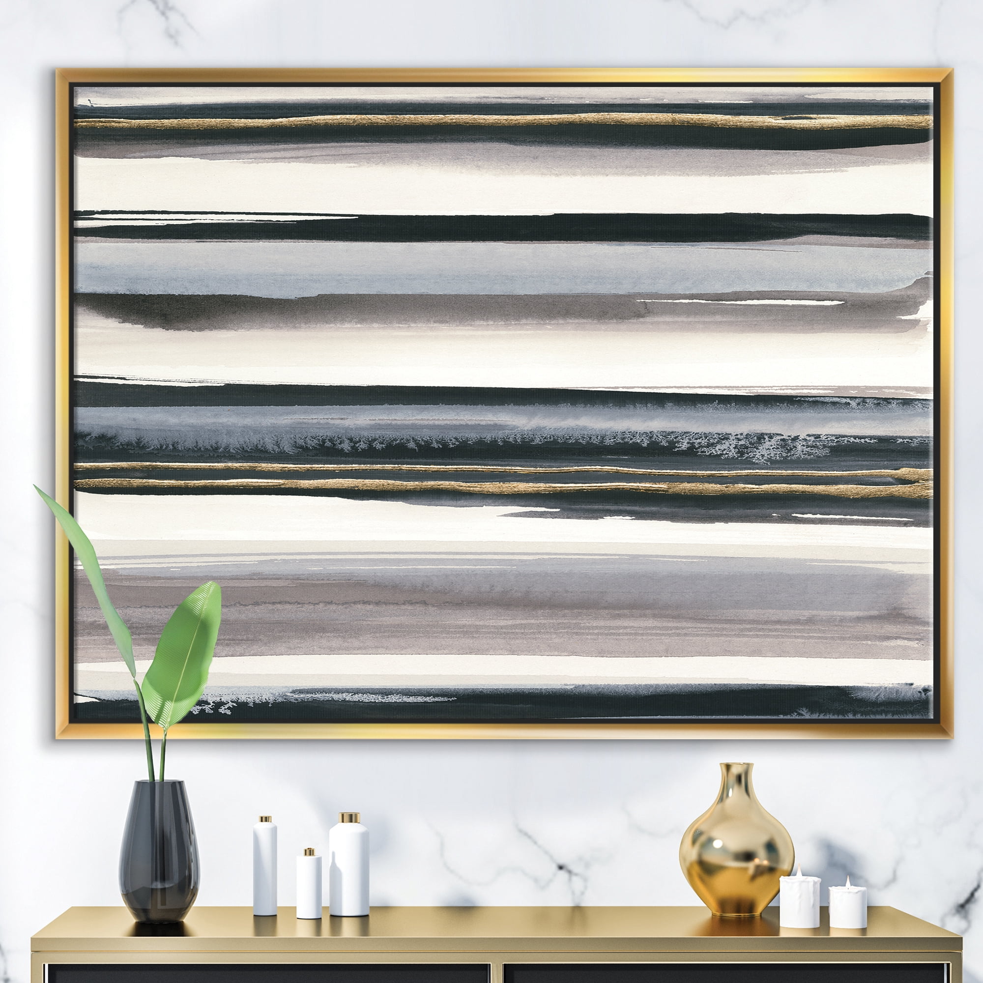 Designart ' Gold Watercolor Amethyst I ' Modern & Contemporary Framed Canvas