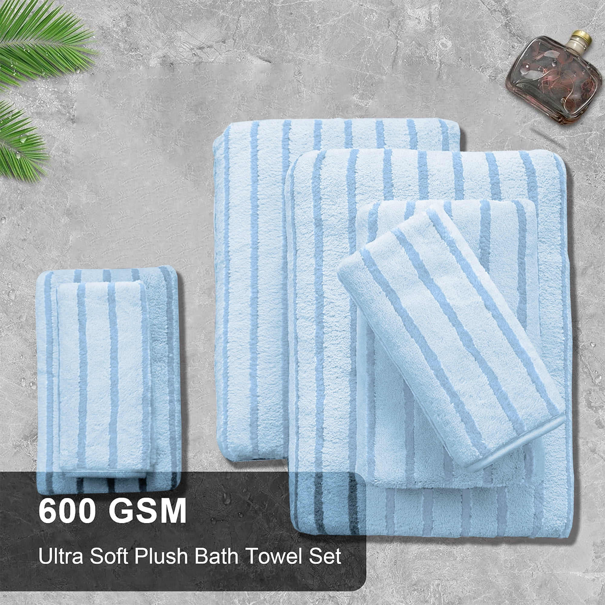 Jessy Home 8 Pcs Blue Bicolor bar Stripe Large Bath Towels Set 2 Oversized Bathroom Towels, 2 Hand Towels, 4 Washcloths