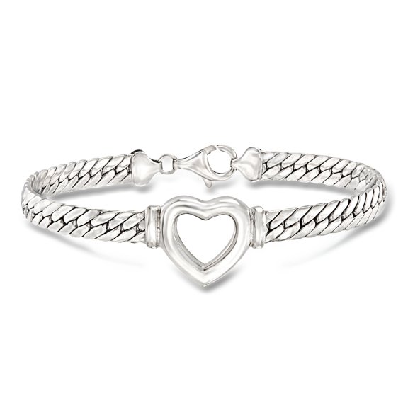 Ross-Simons Sterling Silver Cuban-Link Heart Bracelet, Women's, Adult