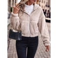 thumbnail image 6 of Women'S Fleece Jacket Women Full Zip Long Sleeve Hooded Coat Outerwear with Pockets Khaki M, 6 of 9